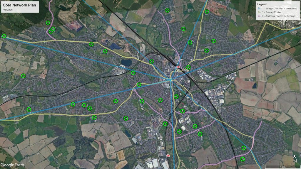 Google Earth Map - Nuneaton (Suggested Core Network Plan)